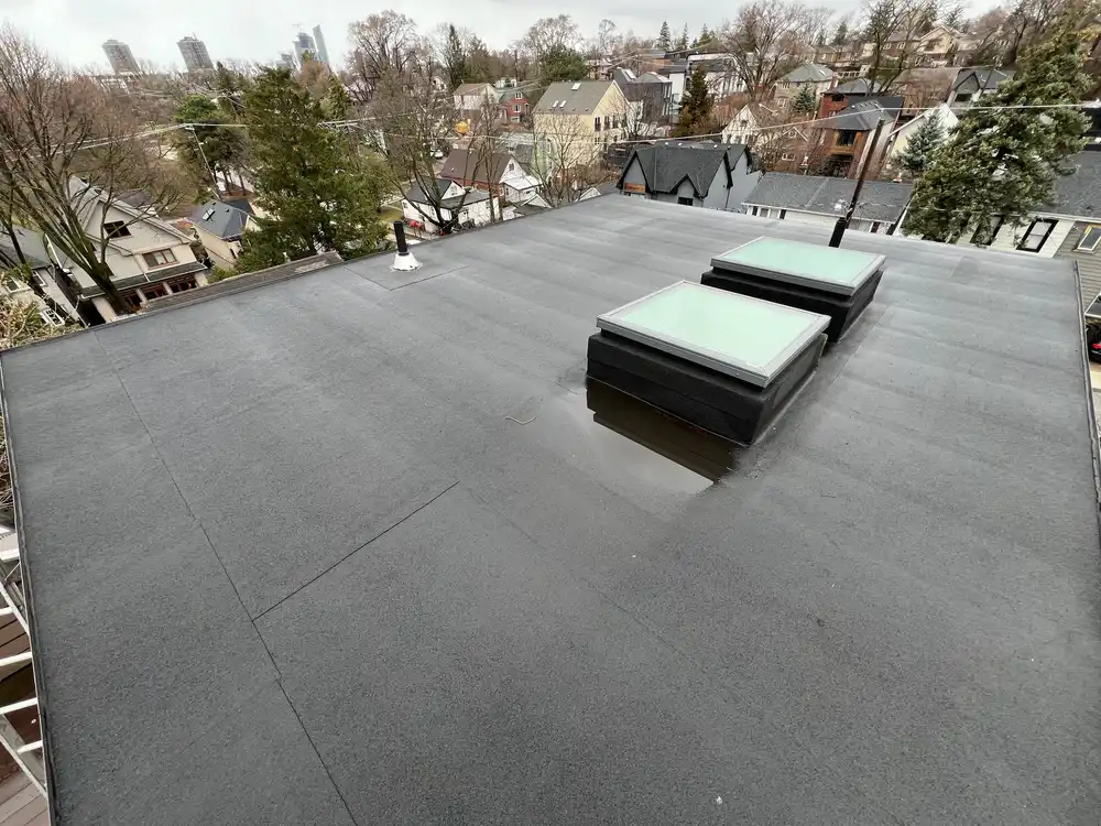 Commercial flat roofing project in Scarborough, ON
