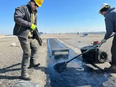 rubber membrane being rolled out on flat roof