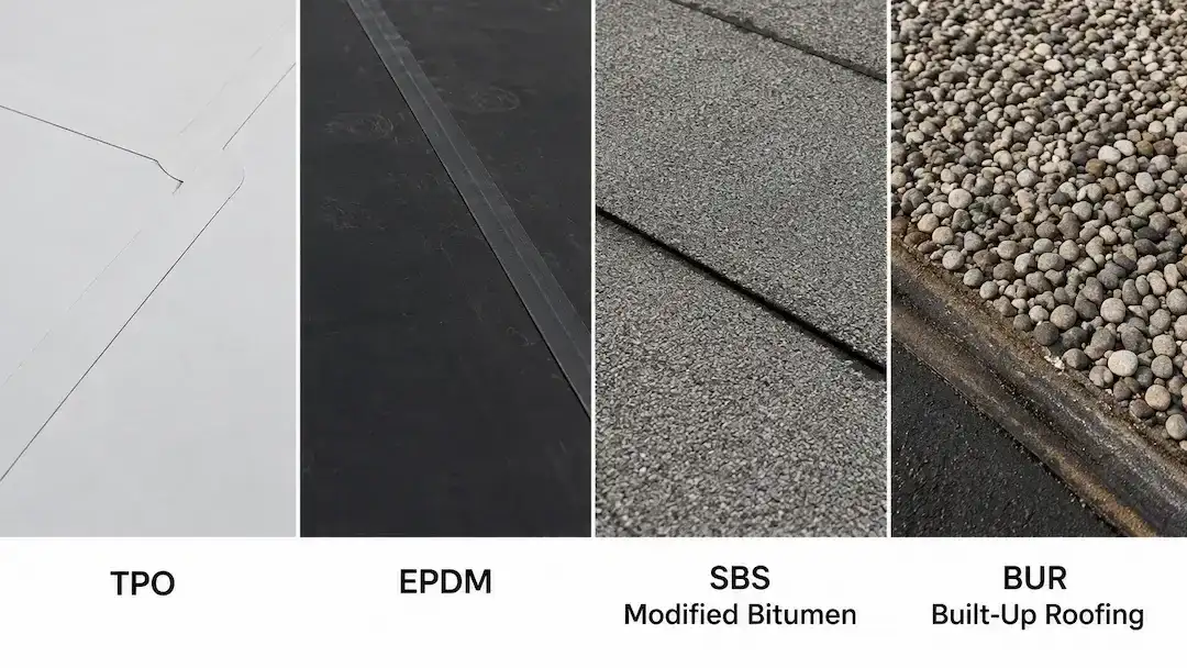 TPO EPDM modified bitumen roof comparison