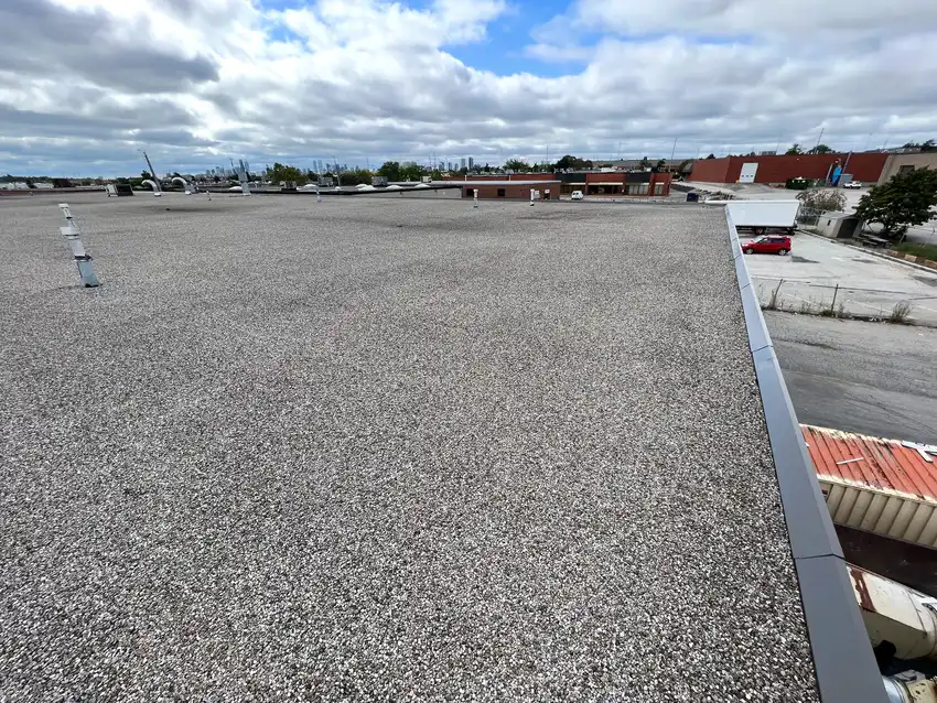 Commercial flat roofing project in Pickering, ON